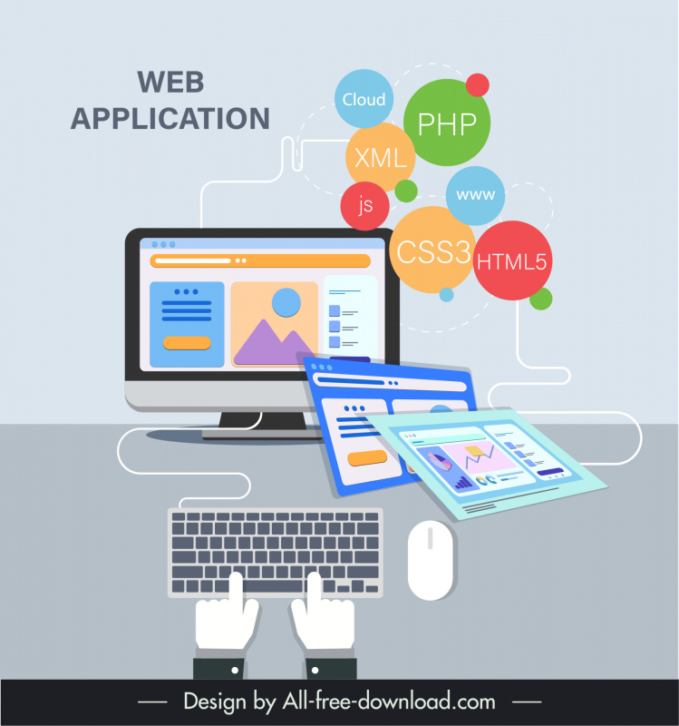  web application advertising banner template computer connection internet symbols outline 