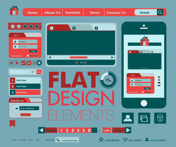 web design elements templates with flat illustration 