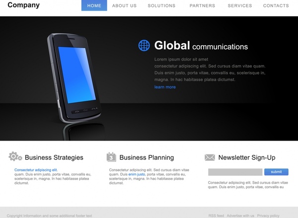 webpage template dark modern design smartphone icon decor