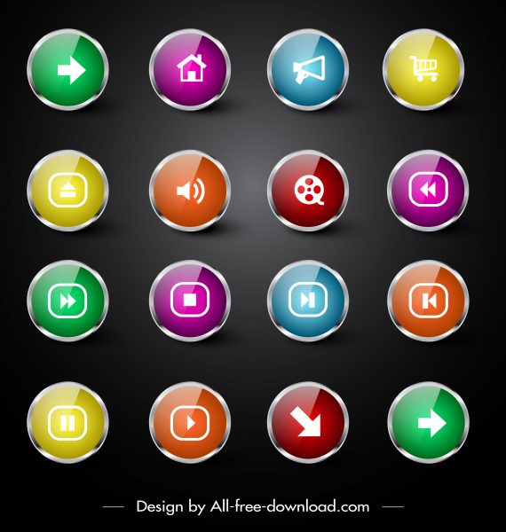 web ui icons colorful shiny modern circle shapes