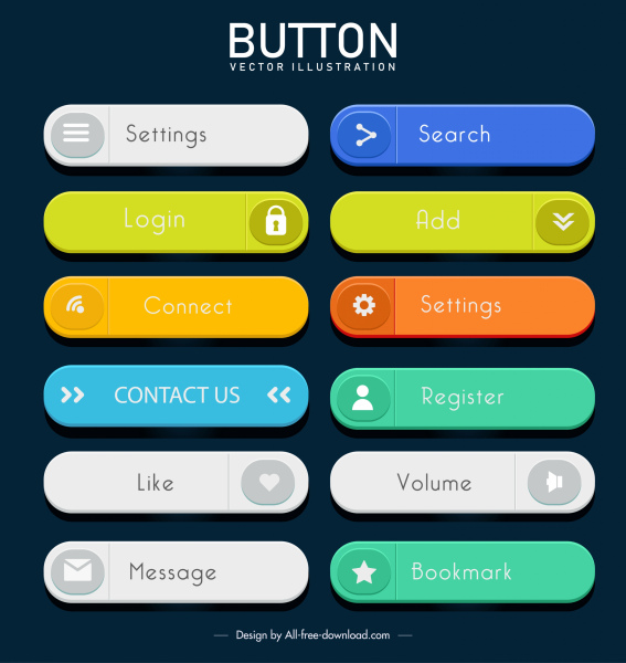 webpage button templates colorful flat horizontal rounded shapes