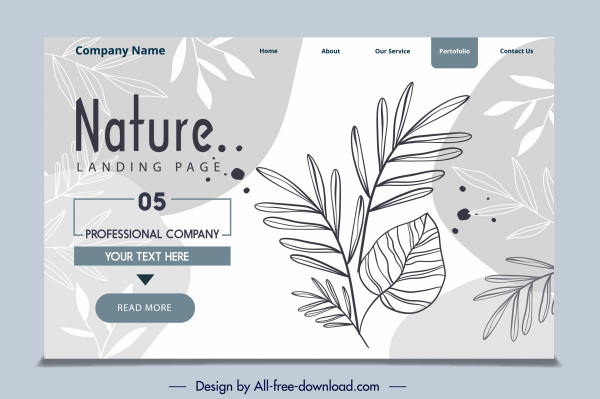 webpage template handdrawn leaf decor