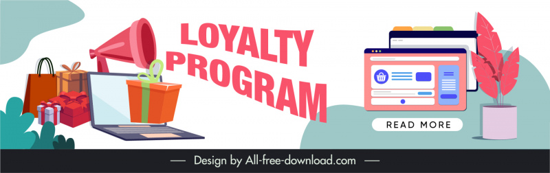website banner of loyalty program template flat shopping elements sketch