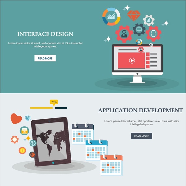 website design elements illustration with ui and devices 