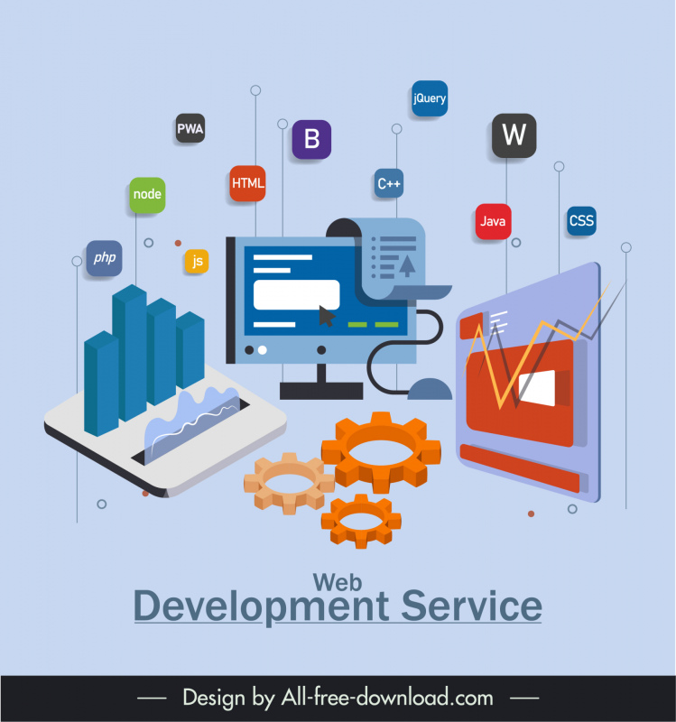 website development service design elements 3d symbols sketch 