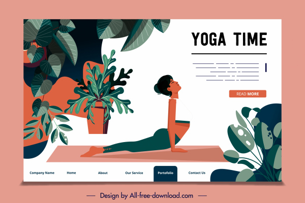 website template yoga theme sketch classic flat decor