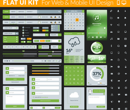 website with mobile flat ui design vector 