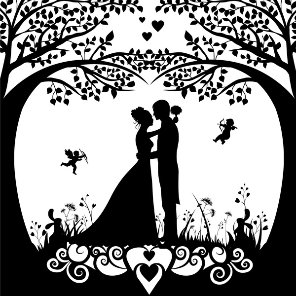 wedding background template with silhouette style design