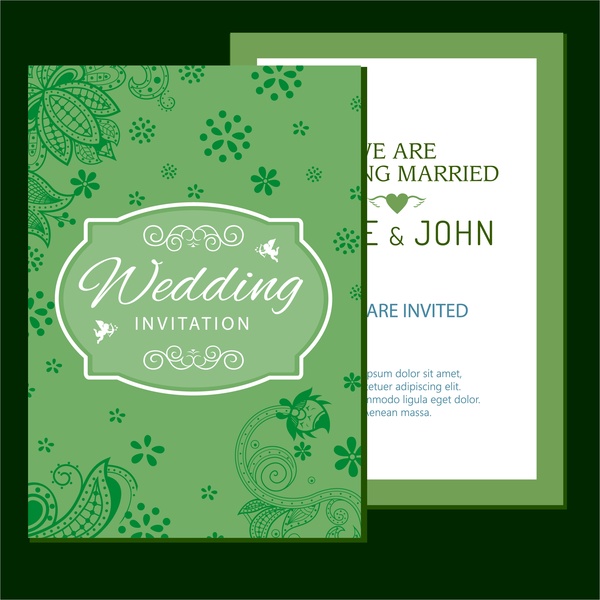 wedding card design classical style with flowers design