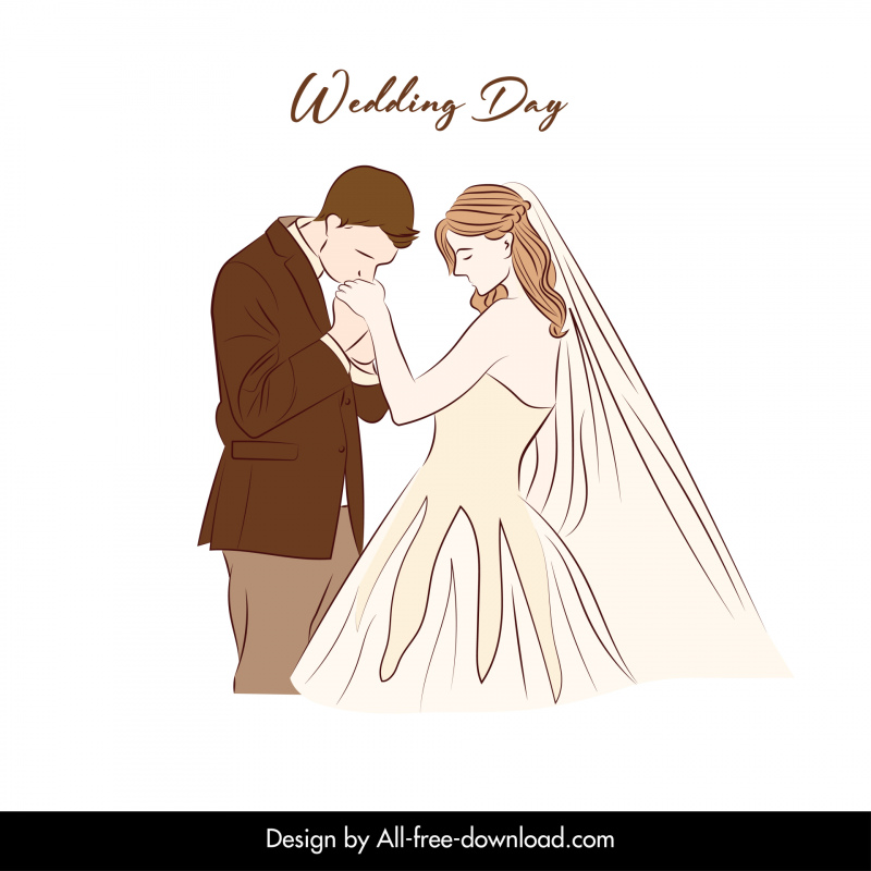  wedding card design elements flat handdrawn groom bride sketch