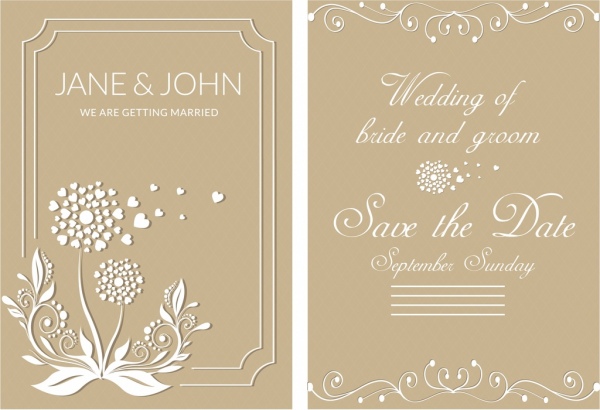 Wedding card template brown design classical decoration