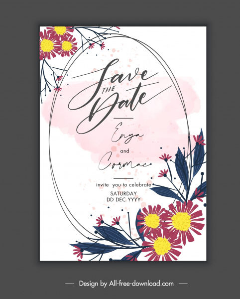 wedding card template classical petal handdrawn decor