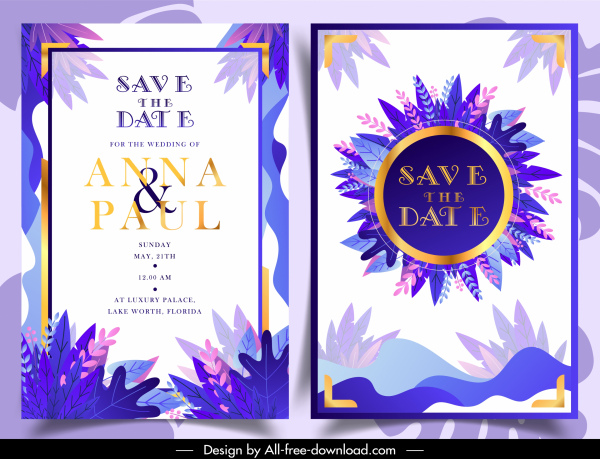 wedding card template colorful leaves decor classic design 