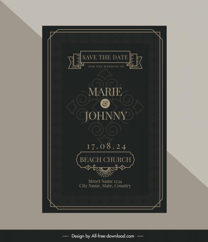 wedding card template elegant dark vintage frame ribbon decor 