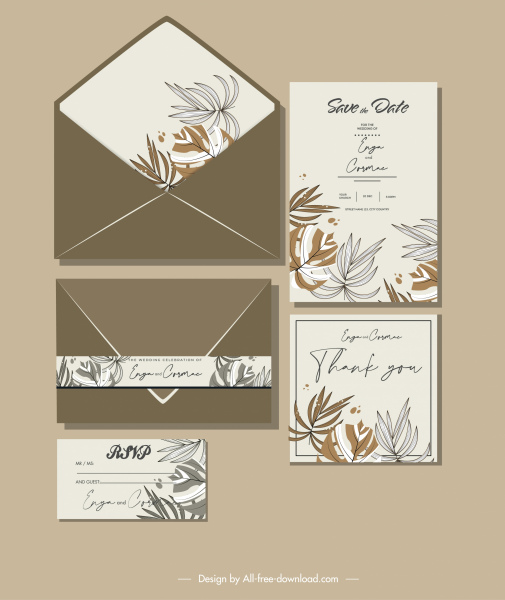 wedding card template leaves sketch handdrawn classic