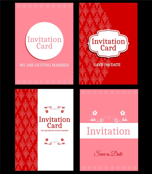 wedding card template sets various red pink decoration