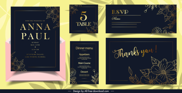 wedding card templates dark design elegant petals sketch