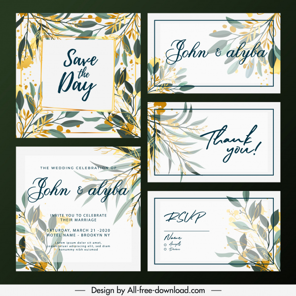 wedding card templates elegant colorful classic flora decor