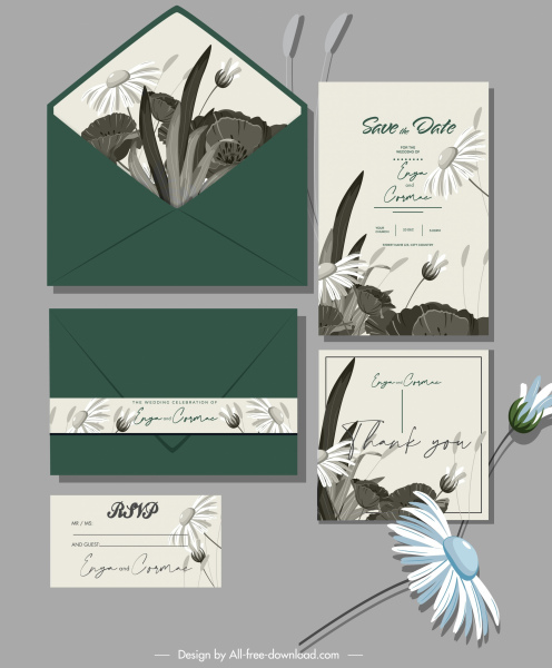wedding card templates elegant handdrawn classic floral decor