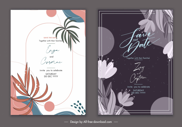 wedding card templates elegant retro bright dark design