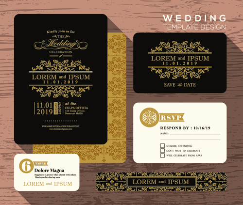 Wedding cards template ornate vector Vectors graphic art designs in