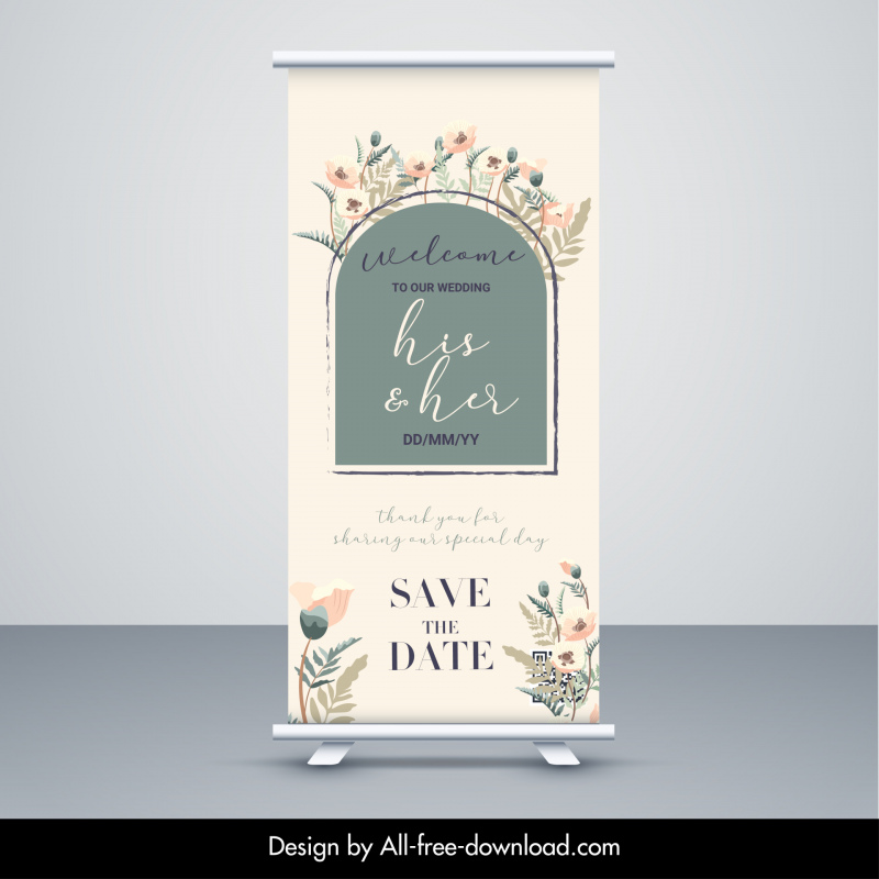 wedding day event banner template classical floral roll up  