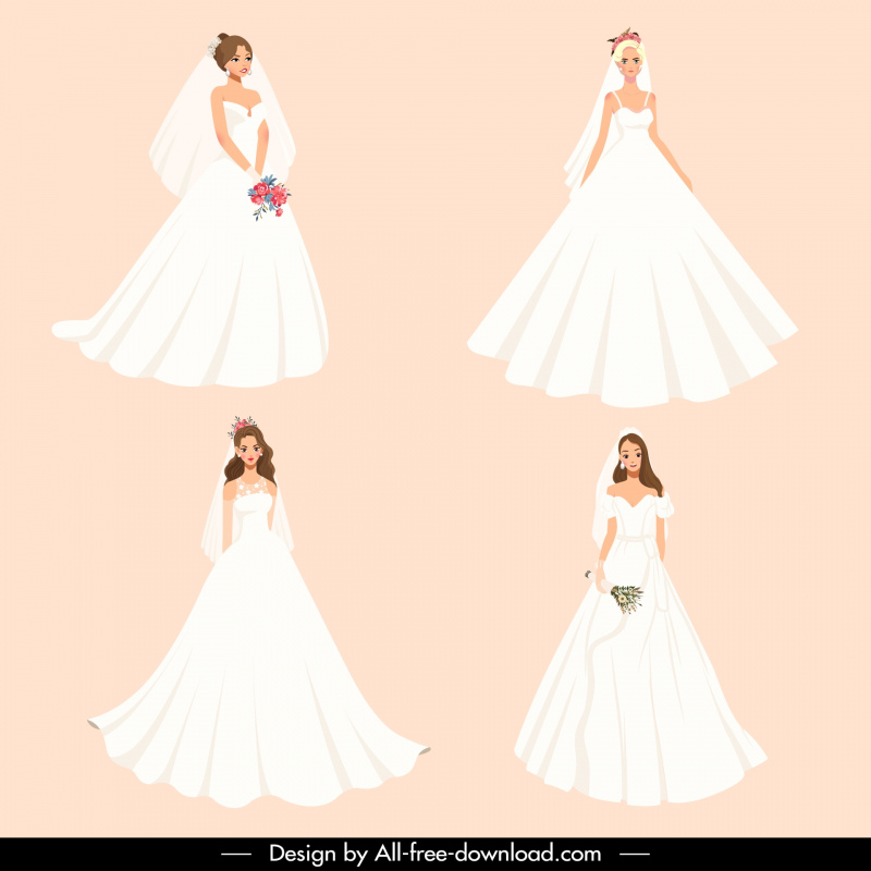  wedding dress templates collection elegant cute cartoon characters