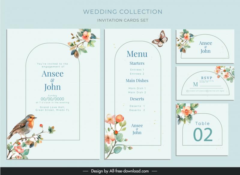 wedding invitation card sets elegant birds flowers decor 