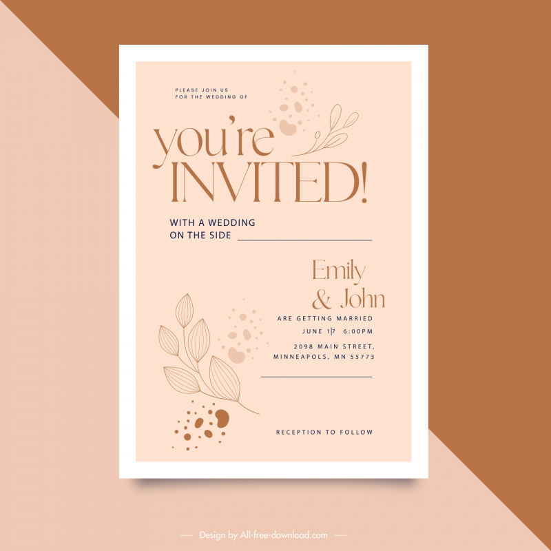 wedding invitation card template elegant classic leaves