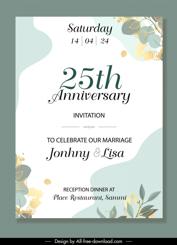 wedding  invitation card template elegant flat nature elements 