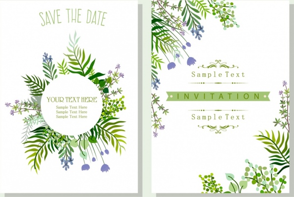 wedding invitation card template nature theme green leaves 