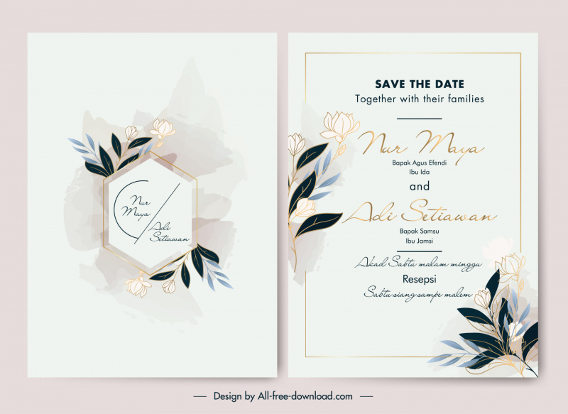 wedding invitation card templates elegant classic botanical decor