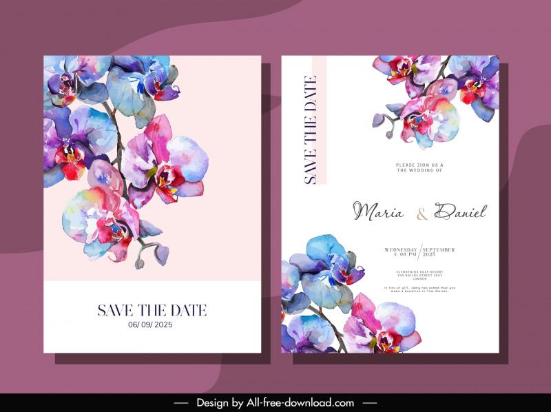 wedding invitation card templates elegant classical orchid flowers 