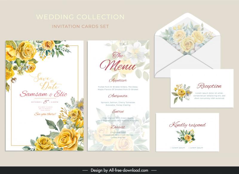 wedding invitation card templates elegant flowers leaves 
