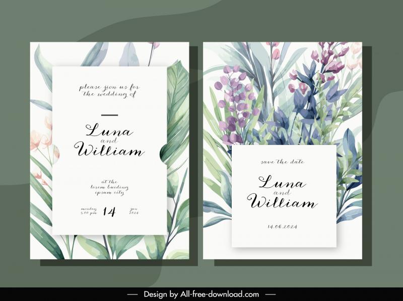 wedding invitation templates elegant flowers leaves decor 