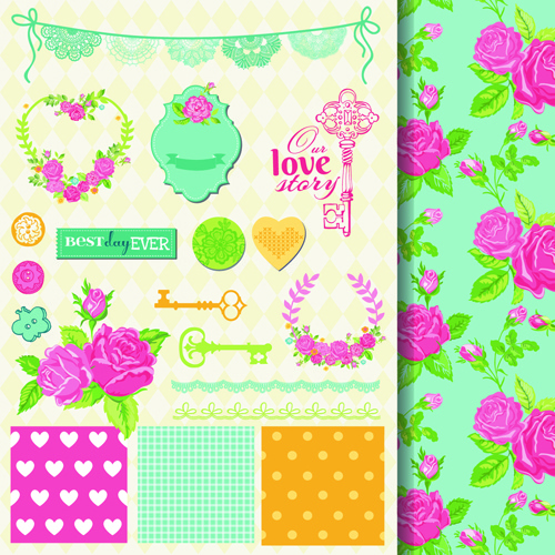 wedding labels with seamless pattern vector