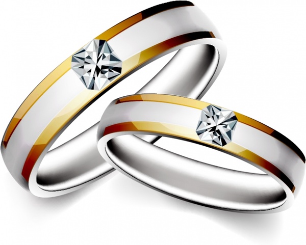 wedding rings icons shiny diamond decor 3d sketch