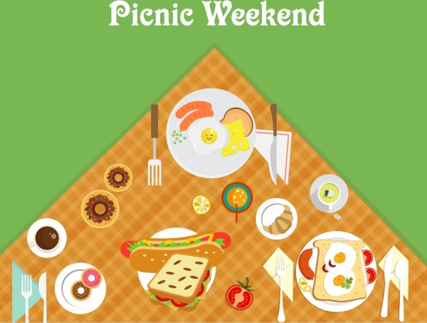 weekend picnic banner food icons decoration