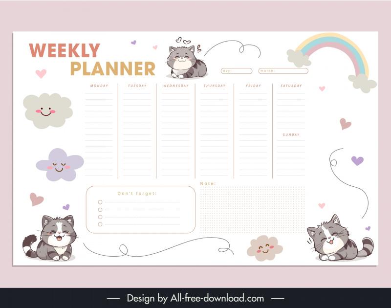 weekly to do list  template cute kitties clouds 
