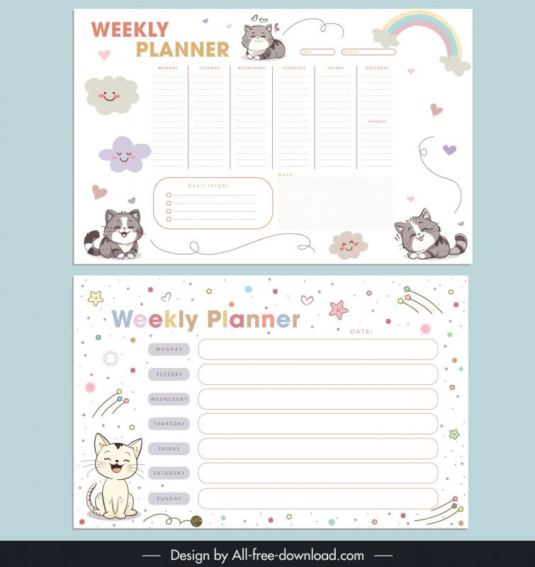 weekly todo list planner  template cute funny kitties cartoon  
