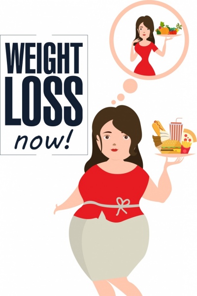 weight loss advertisement woman food thought bauble icons 