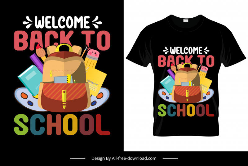 welcome back to school tshirt template colorful educational objects sketch 