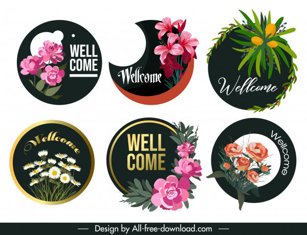 welcome banners elegant floral decor circle isolation