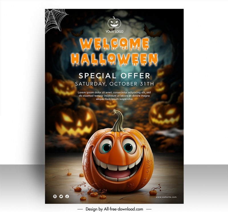welcome halloween poster template funny stylized pumpkin 