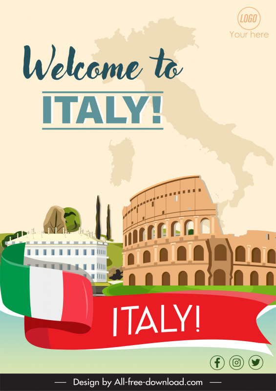 welcome to italy poster template flag element architecture map sketch