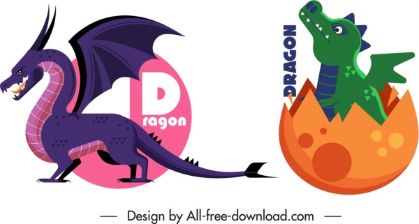 western dragon icons infant mature sketch cartoon design