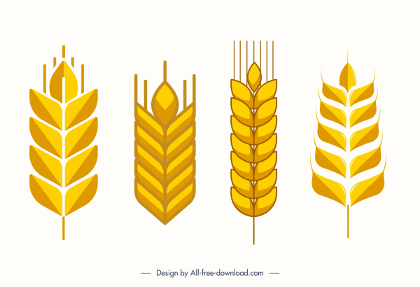 wheat icons golden flat classic symmetric shapes