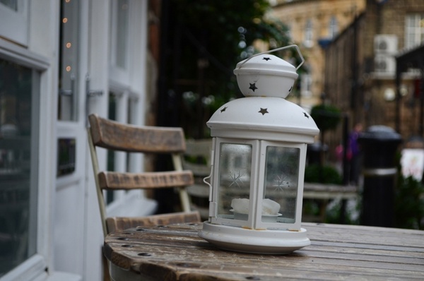white lantern on the table