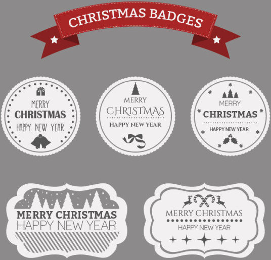 white with black christmas badges and labels vector 
