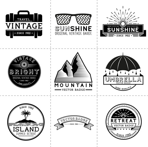 white with black travel vintage labels vector 